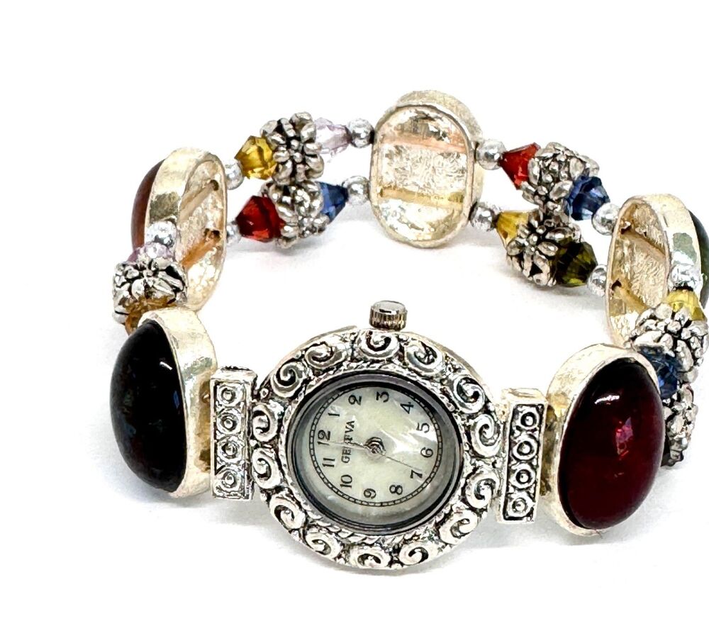 Silver & Acrylic Ladies Watch Mother of Pearl Face Bracelet #1182 - Picture 5 of 5